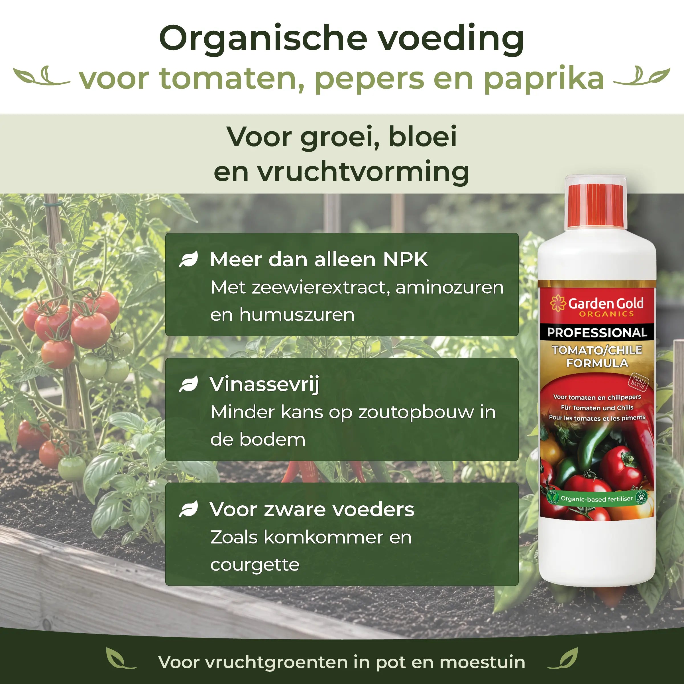 Organic-based Tomato/Chile Formula for tomatoes, chiles and peppers with seaweed extract, amino acids, humic acids and a vinasse-free formula